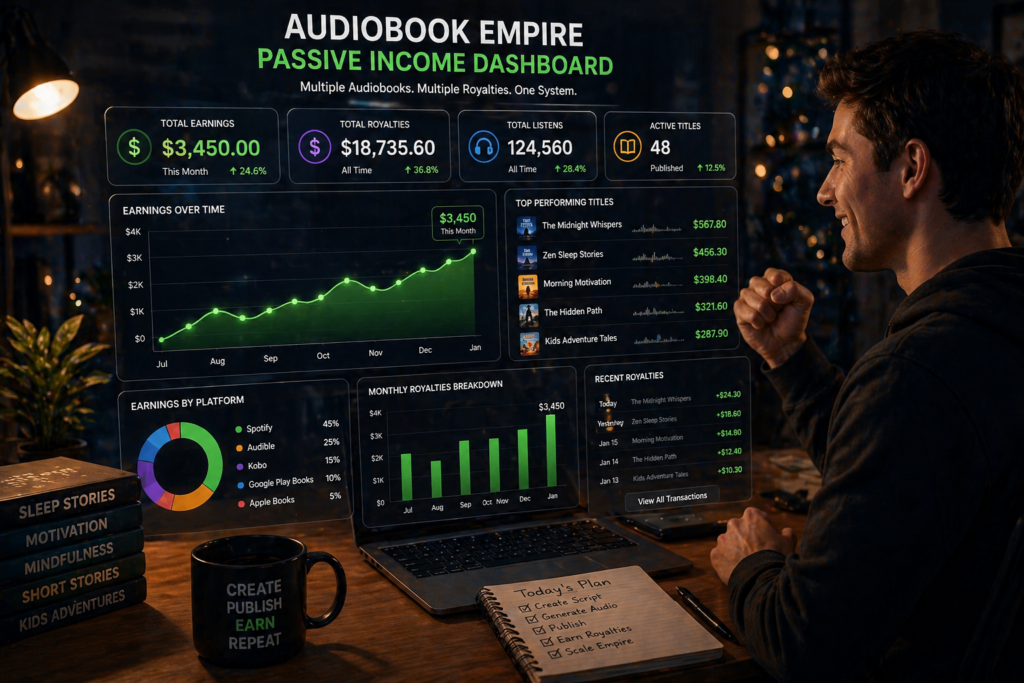 audiobook royalty earnings dashboard passive income from ai generated audiobooks