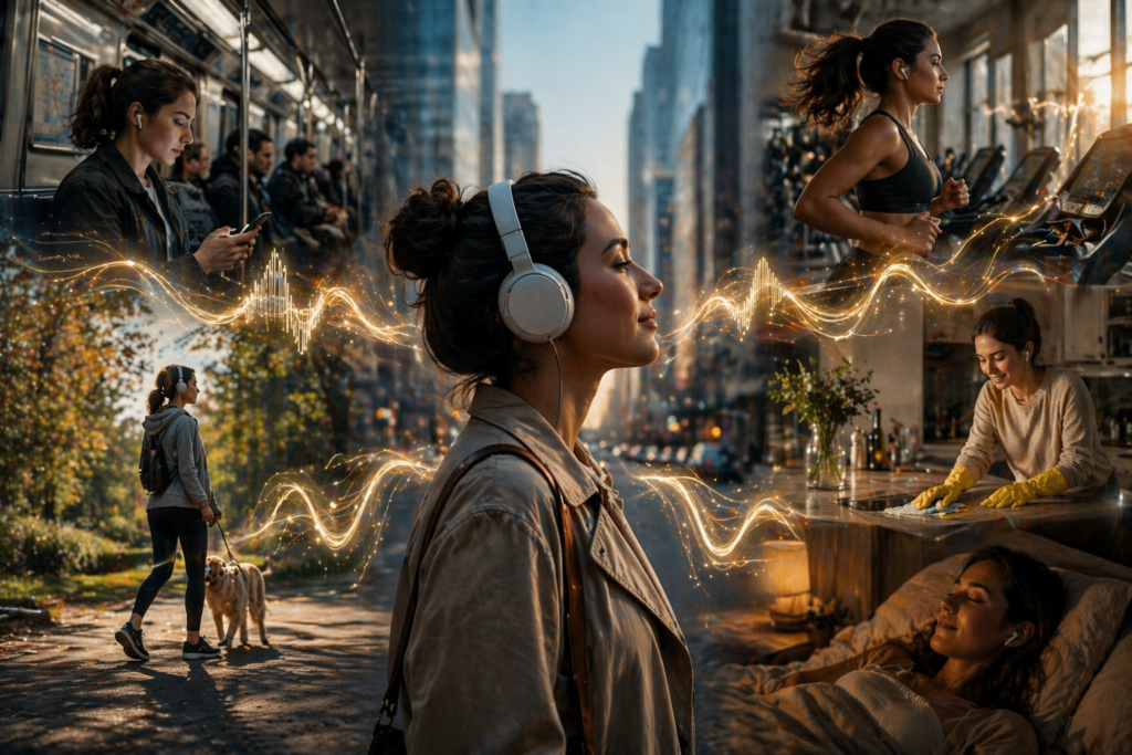 people listening to audiobooks during daily life commute gym sleep audio consumption habits